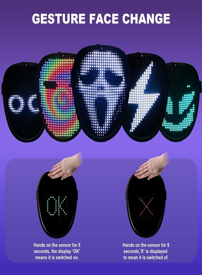 JDBMAOYE Led Mask For Kids,Lighted Up Mask - Led Masks With Gesture Sensing For Halloween Costume Christmas Cosplay Party Cool Gifts - Image 4